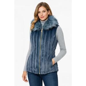 Marc New York Andrew Marc Faux Fur Vest Slate Blue Zip Front Size L